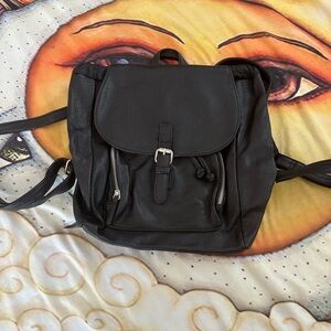 Black Leather Backpack with Silver Accents